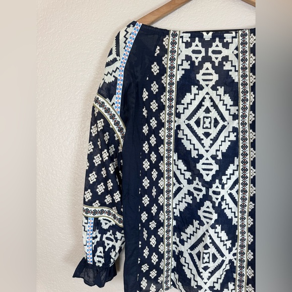 Tory Burch Candice Printed Silk Cotton Blouse in Blue $496 - Picture 12 of 16